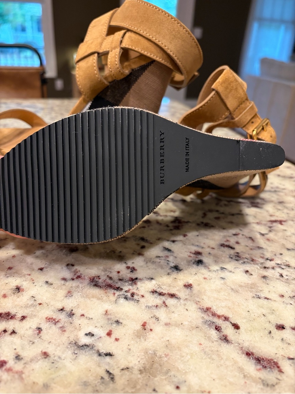 Burberry Suede Check Goldfinch Wedge 39 (US 9) Sandstone - Picture 2 of 4